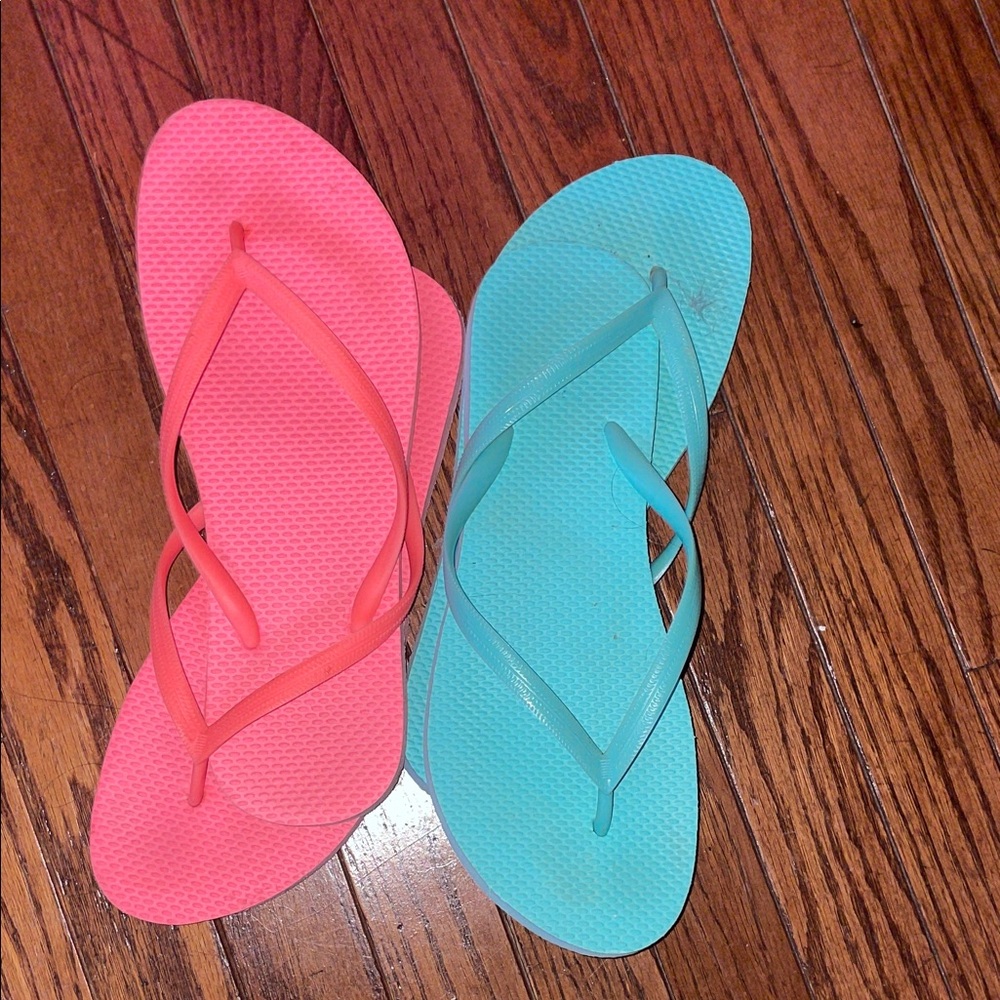Old Navy Light Blue and Pink Flip Flops